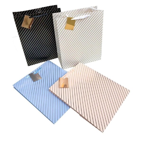 bulk 24 Large Foil Stripe Gift Bag Assort 32cm