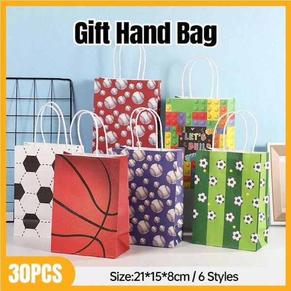 30PCS Fashion Ball Kraft Paper Gift Bag Festivals gift tote bag Party Favor Bag - Green-Football-30pcs