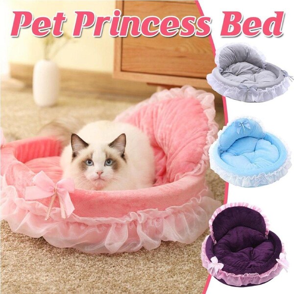 Princess Pet Bed - Soft Lace Design for Cats & Small Dogs - 18.89" Diameter - Grey