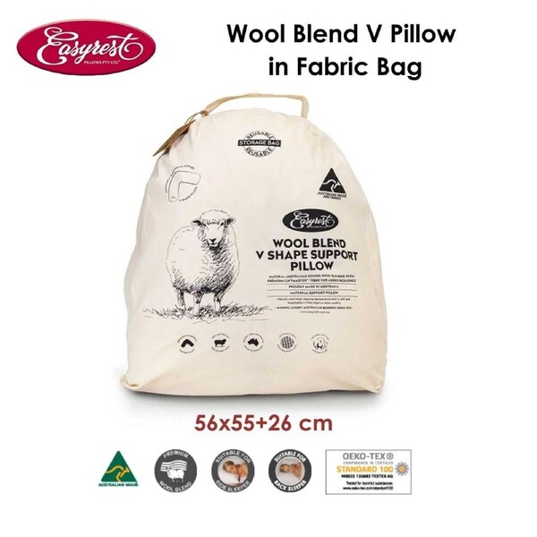 Easyrest Wool Blend V Pillow 56 x 55 + 26 cm - Australian Made, Cotton Cover