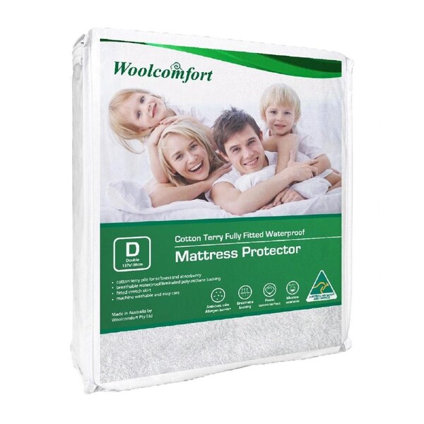 Woolcomfort Waterproof Mattress Protector Double Size - 100% Waterproof, Dust Mite Barrier