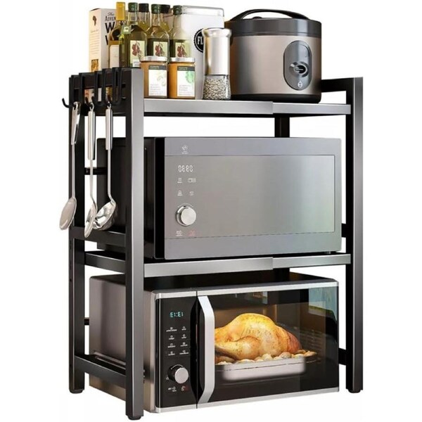 CARLA HOME 3-Tier Microwave Oven Rack, Adjustable Metal Shelf Stand 36 x 78 x 40 cm