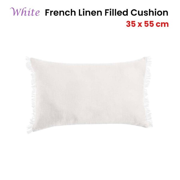 Vintage Design Homewares White French Linen Filled Oblong Cushion 35cm x 55cm