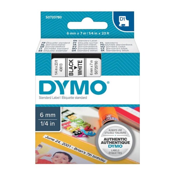 DYMO 6mm x 7m Black on White Tape - Premium Quality Labels for POS Stations