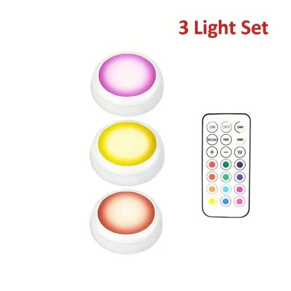 6 Pack RGBW LED Cabinet Lights, Remote Control, Battery Operated, Dimmable