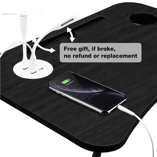 NNECN Laptop Desk Bed Table Tray 60x40cm with USB Charger & Cup Holder