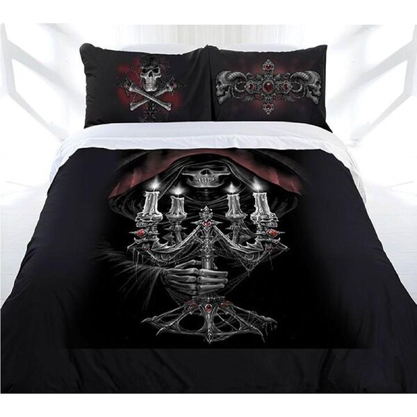 Anne Stokes Candelabra Quilt Cover Set Queen - Grim Reaper Design, Polyester Cotton