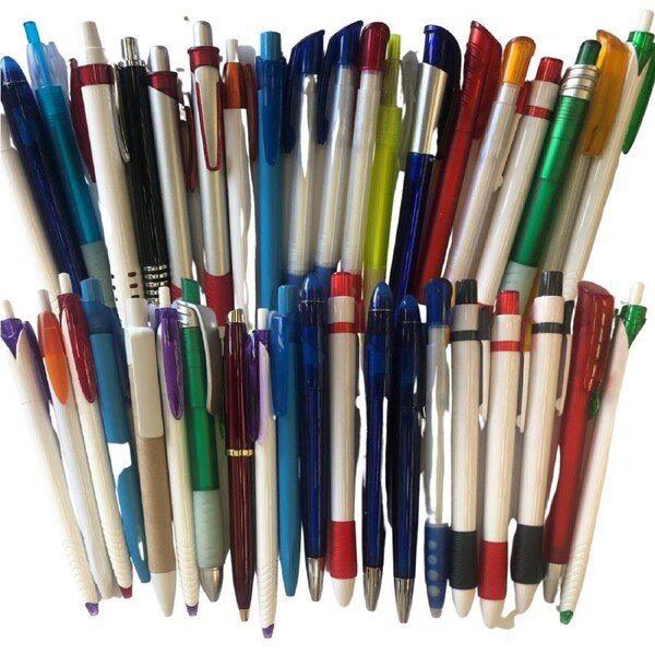 100 Assorted Ballpoint Pens - Retractable, Various Grips, Black/Blue Ink