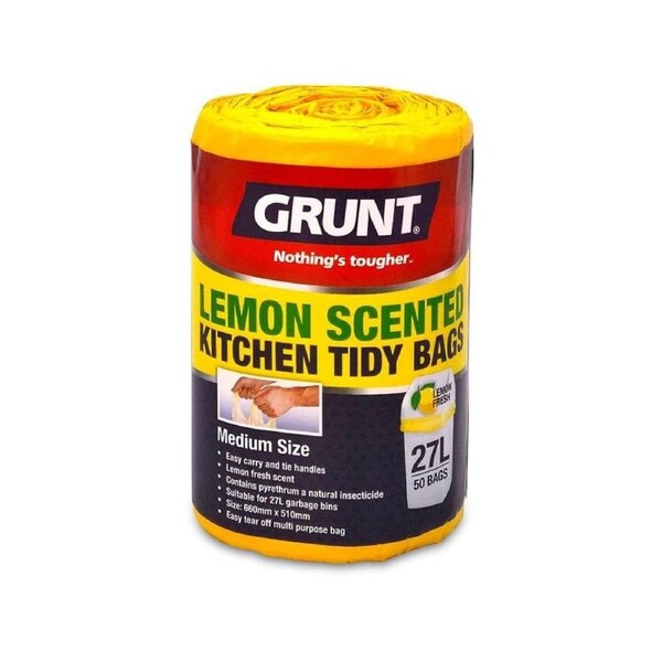 Grunt 27L Lemon Scented Kitchen Tidy Bags 50 Pack HDPE Strong Durable