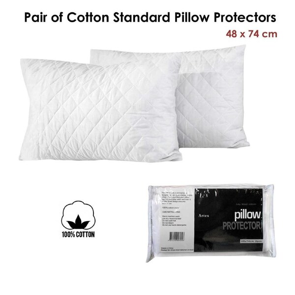 Artex Lightly Quilted Cotton Standard Pillow Protectors 48 x 74 cm - Set of 2