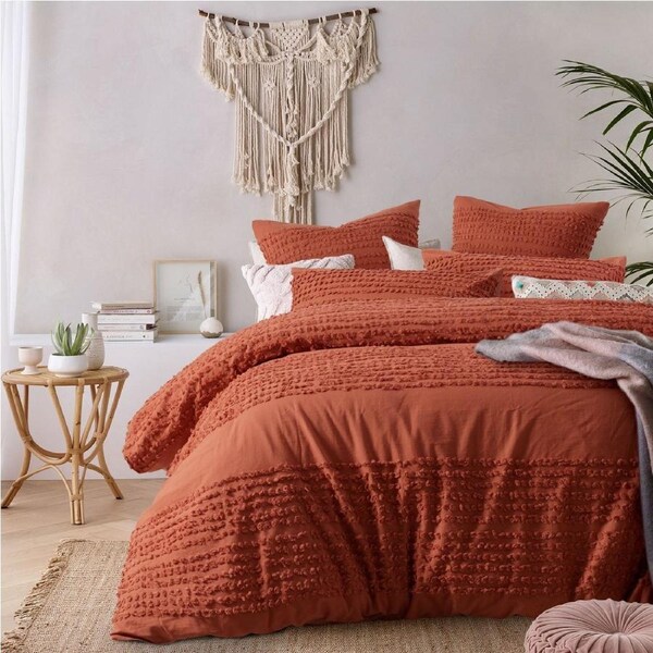 Vintage Homewares Betty Tobacco Quilt Cover Set Queen - 100% Cotton, Applique Design