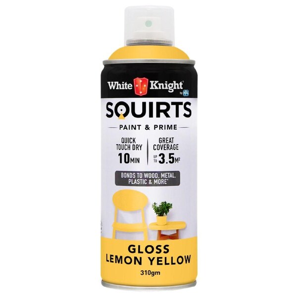White Knight Squirts Lemon Yellow Gloss Spray Paint 310g Durable Finish