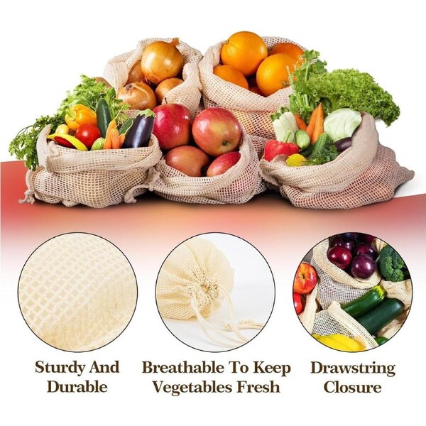 ECOCLAND Reusable Mesh Produce Bags Set of 10, Eco-Friendly, Washable, Multi-Purpose