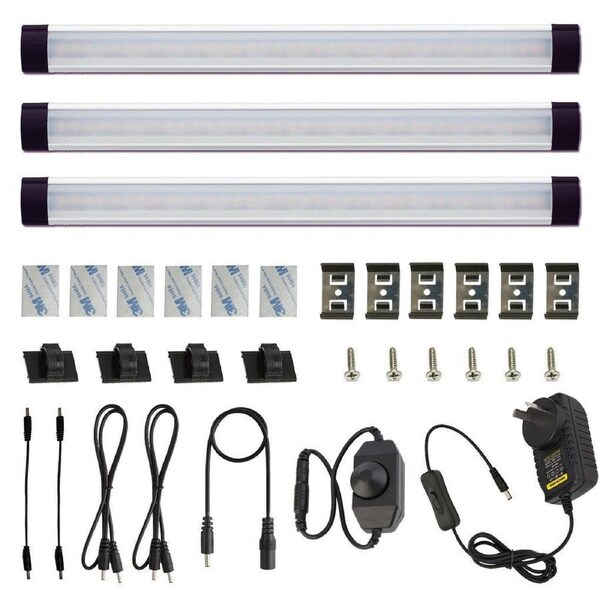 Dimmable LED Under Cabinet Lighting Bar Kit, Linkable, 3 Panels, Cold White