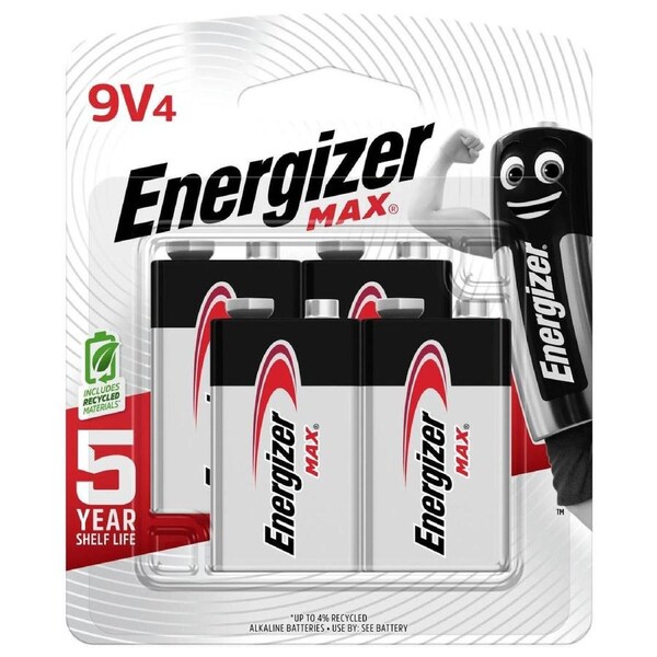 Energizer Max 9V Batteries - 4 Pack Alkaline Long Lasting Power