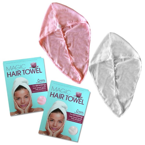 Magic Quick Dry Microfibre Hair Dryer Towels Set of 2 - Pink & White