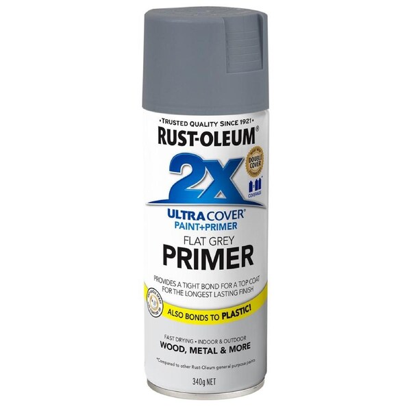 Rust-Oleum 2X Ultra Cover Flat Grey Primer 340g Spray Paint Durable