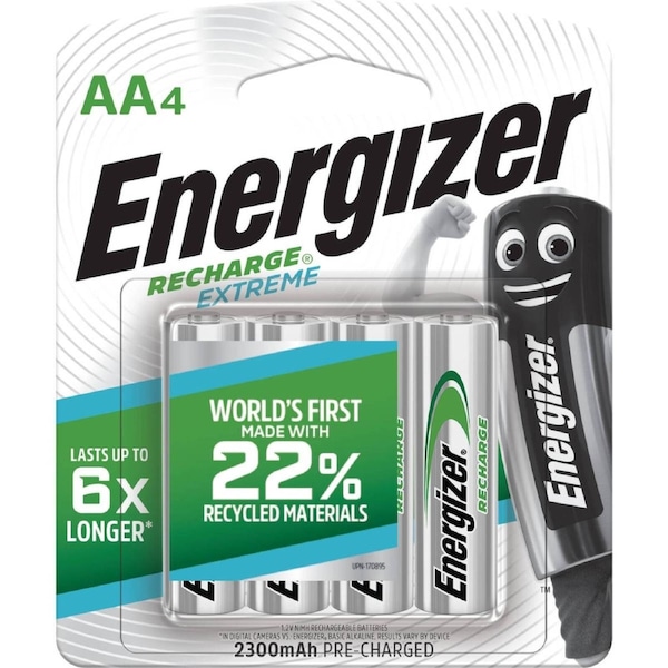 Energizer Recharge AA Batteries - 2300 mAh - Nickel Metal Hydride - 4 Pack
