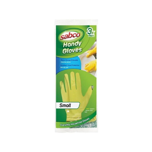 Sabco Handy Gloves - Small - Latex - Non Slip Grip - 3 Pairs