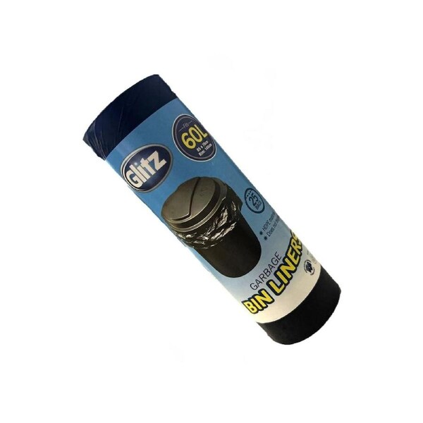 Glitz 60L Black Garbage Bags - 25 Pack - High-Density Polyethylene - Durable