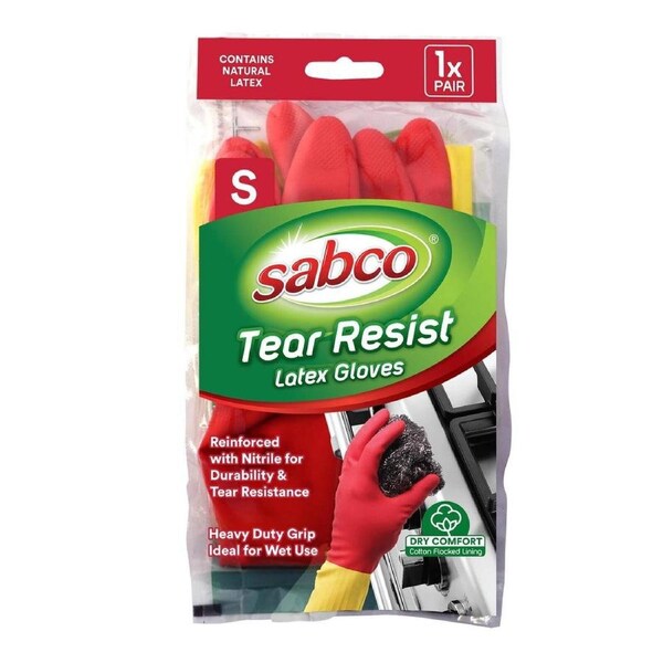 Sabco Tear Resist Gloves - Small - Latex & Nitrile - Heavy Duty Grip