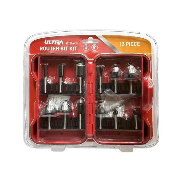 Ultra Router Bit Set - 12 Piece - 6.4mm Tungsten Carbide - Durable