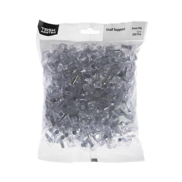 Taskmaster 5mm Pin Clear Plastic Shelf Support 200 Pack
