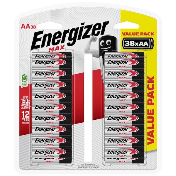 Energizer Max AA Batteries - 38 Pack - Alkaline - Leak Resistant