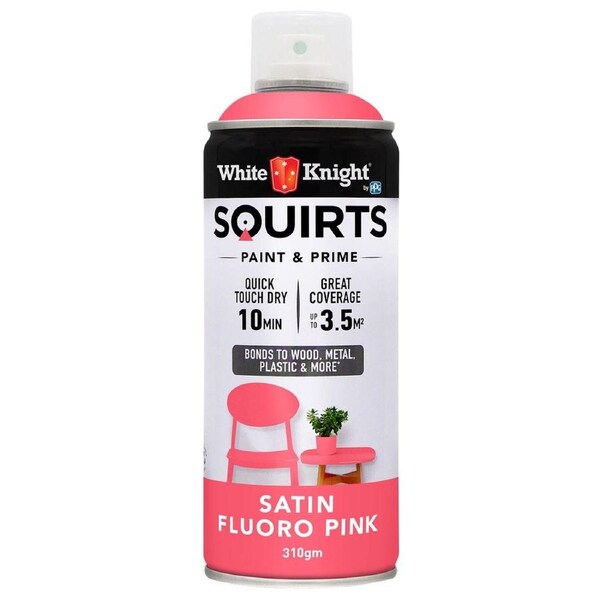 White Knight Squirts Fluro Pink Satin Spray Paint 310g Quick Dry