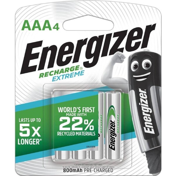 Energizer Rechargeable Batteries - AAA - Nickel Metal Hydride - 800mAh - 4 Pack