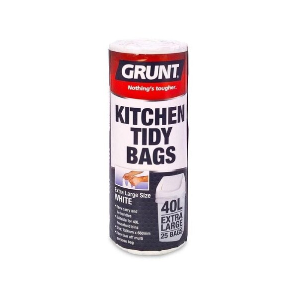 Grunt Kitchen Tidy Bags - 40L - High Density Polyethylene - Easy Tie Handles - 25 Pack