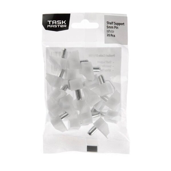 Taskmaster 5mm White Plastic Shelf Support 20 Pack