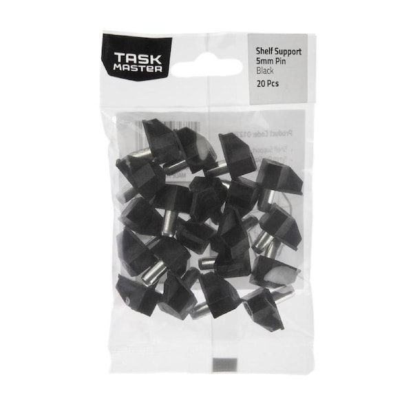 Taskmaster 5mm Pin Black Plastic Shelf Support 20 Pack