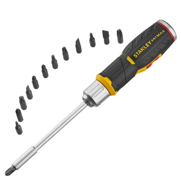 Stanley Fatmax Pistol Grip Ratchet Screwdriver 12 Bits Metal Plastic Comfort
