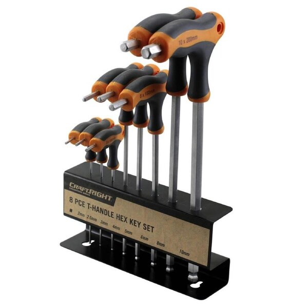 Craftright T Handle Hex Key Set - 8 Piece - CR-V - Cushioned Grip