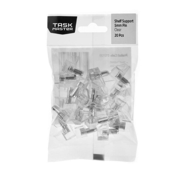 Taskmaster Clear Plastic Shelf Support - 5mm - 20 Pack - Easy Install