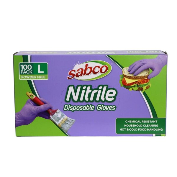 Sabco Nitrile Gloves - Large - 100 Pack - Purple - Puncture Resistant