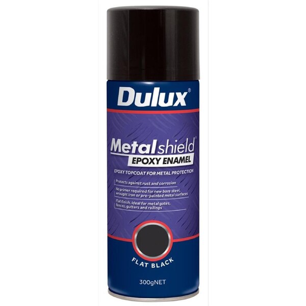 Dulux Metalshield Epoxy Enamel Spray Paint 300g Flat Black Durable Finish