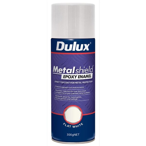 Dulux Metalshield Epoxy Enamel Spray Paint 300g Flat White Durable Finish
