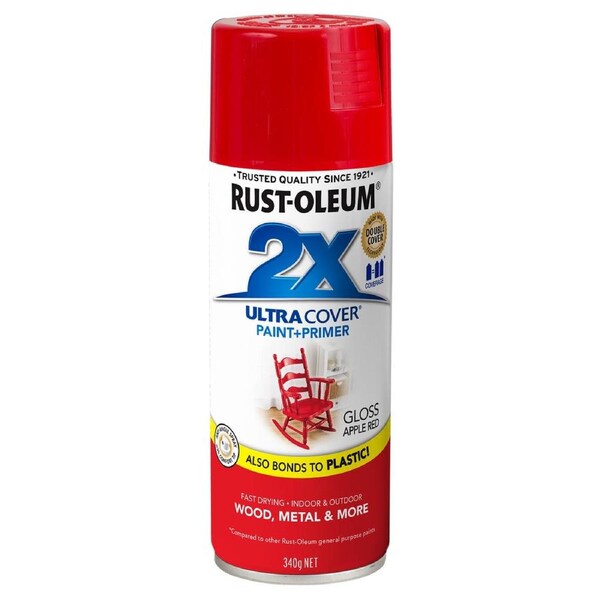 Rust-Oleum 2X Ultra Cover Gloss Apple Red Spray Paint 340g Durable Finish