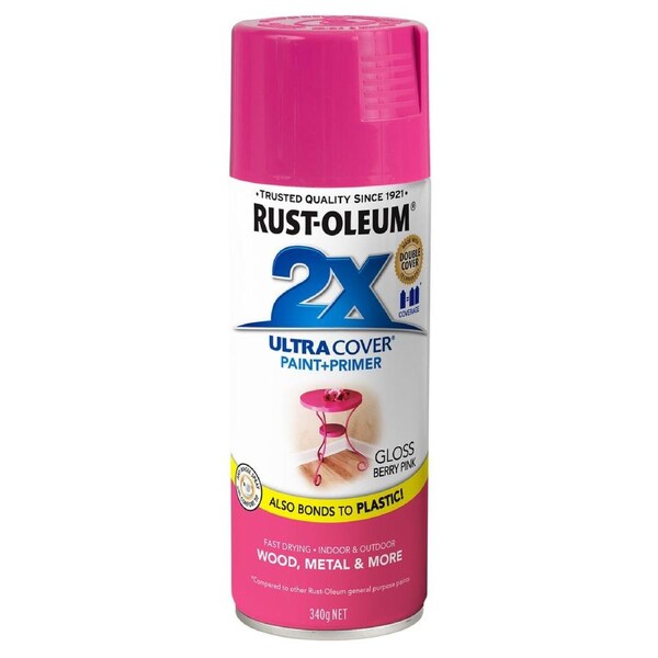 Rust-Oleum 2X Ultra Cover Gloss Berry Pink Spray Paint 340g Durable Finish