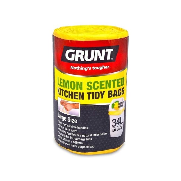 Grunt Kitchen Tidy Bags 34L Lemon Scented 50 Pack HDPE Easy Tear