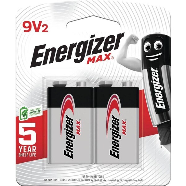 Energizer Max 9V Alkaline Batteries - 2 Pack - Long Lasting Power