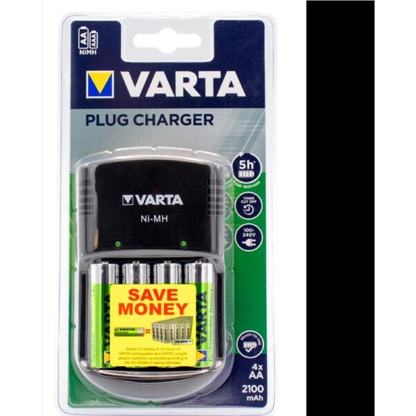 Varta Plug Charger - AA Battery 4 Pack - 2100mAh - Safe Charging
