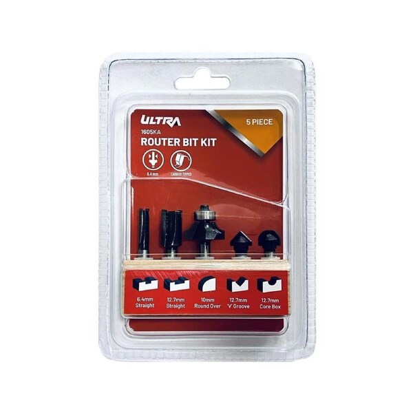 Ultra Router Bit Set - 5 Piece - 6.4mm Tungsten Carbide - Durable