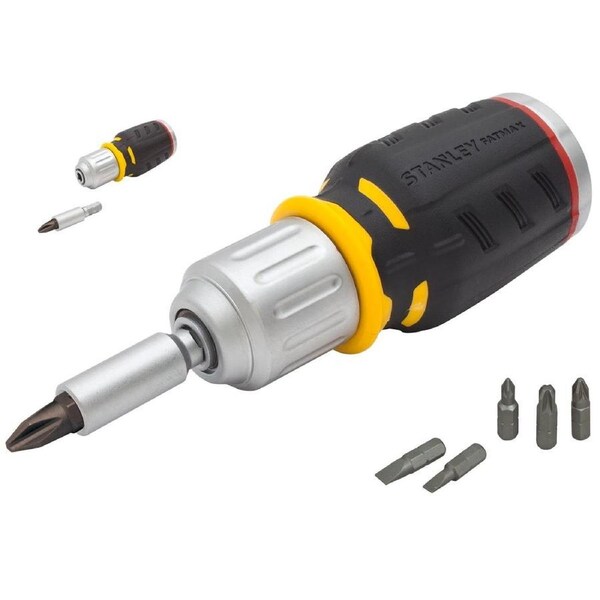 Stanley Fatmax Stubby Ratchet Screwdriver - 6 Piece Hex Bit Set - Compact - Durable - Comfortable