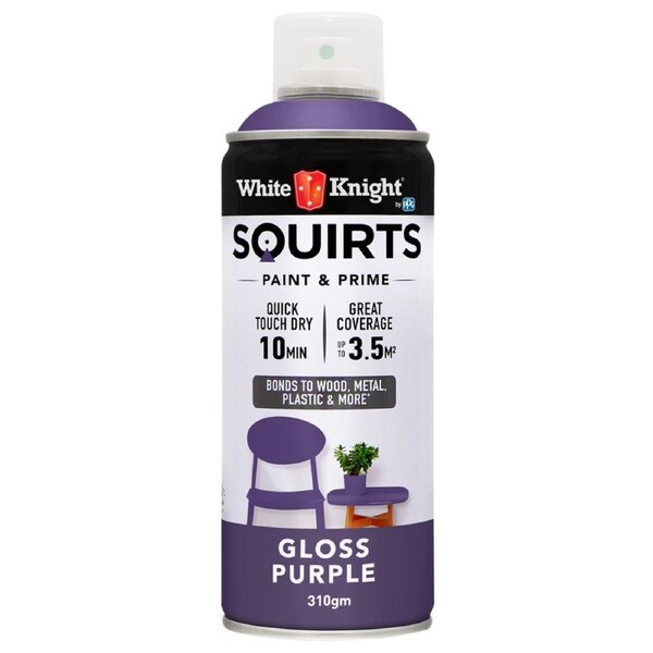 White Knight Squirts Purple Gloss Spray Paint 310g Solvent Based Durable