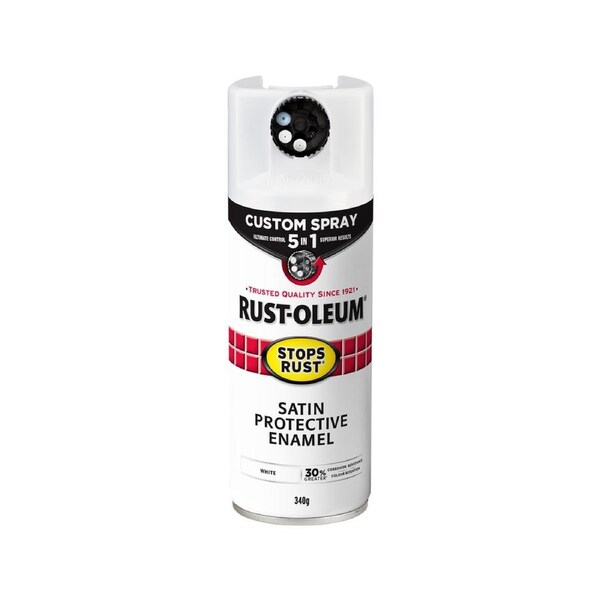 Rust Oleum 340g Spray Paint - White Satin - 5 in 1 Custom Spray - Rust Protection
