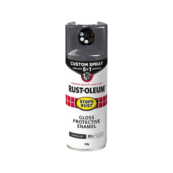 Rust Oleum 340g Charcoal Grey Gloss Spray Paint - 5 in 1 Custom Spray - Rust Protection