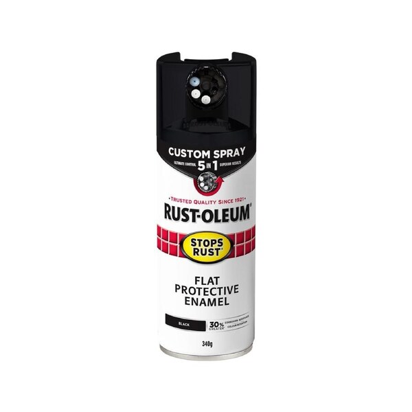 Rust Oleum 340g Spray Paint - Black Flat - Custom Spray 5 in 1 - Rust Protection